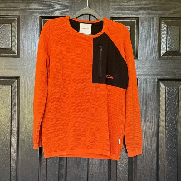 Jack and Jones Orange Zip Pullover Crew Neck Sweater Size L - Picture 4 of 10